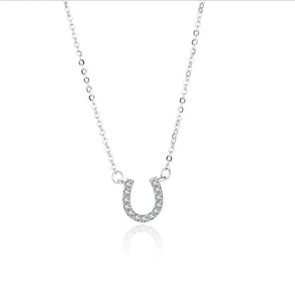 Sterling Silver Rhodium Plated CZ Horseshoe Necklace