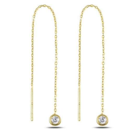 Sterling Silver Gold Plated CZ Chain Drop Earrings