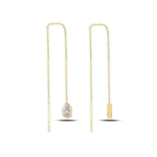 Sterling Silver Gold Plated CZ Chain Drop Earrings