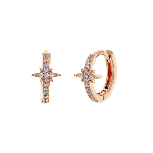 Silver Rose Gold Plated 12 mm CZ Star Hoops