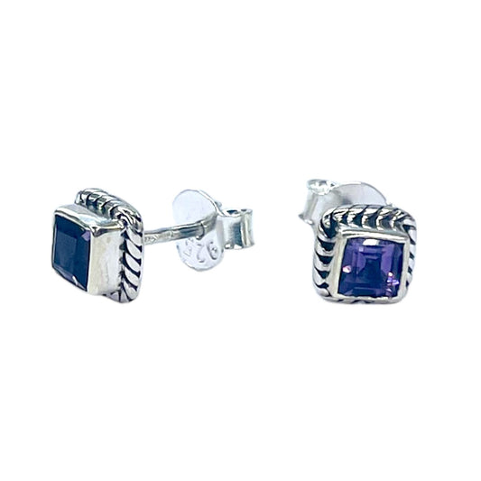 Sterling Silver Square Iolite Studs