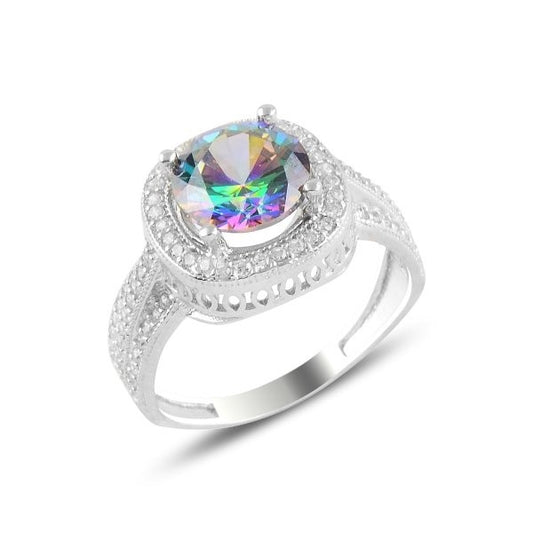 Sterling Silver Rhodium Plated Mystic Topaz Ring