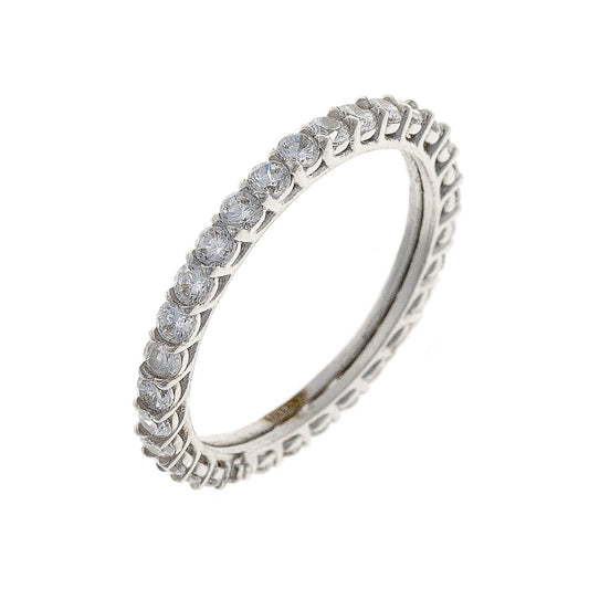 Sterling Silver Rhodium Plated 2 mm CZ Band Ring