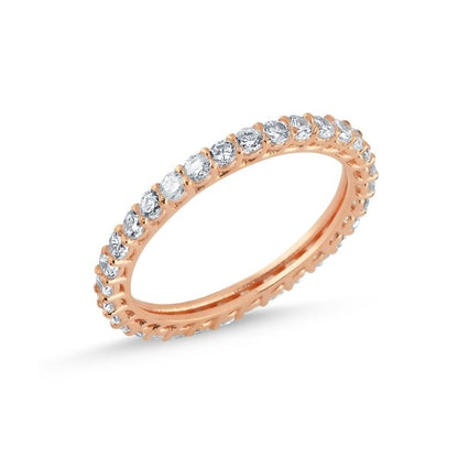 Sterling Silver Rose Gold Plated 2 mm CZ Band Ring