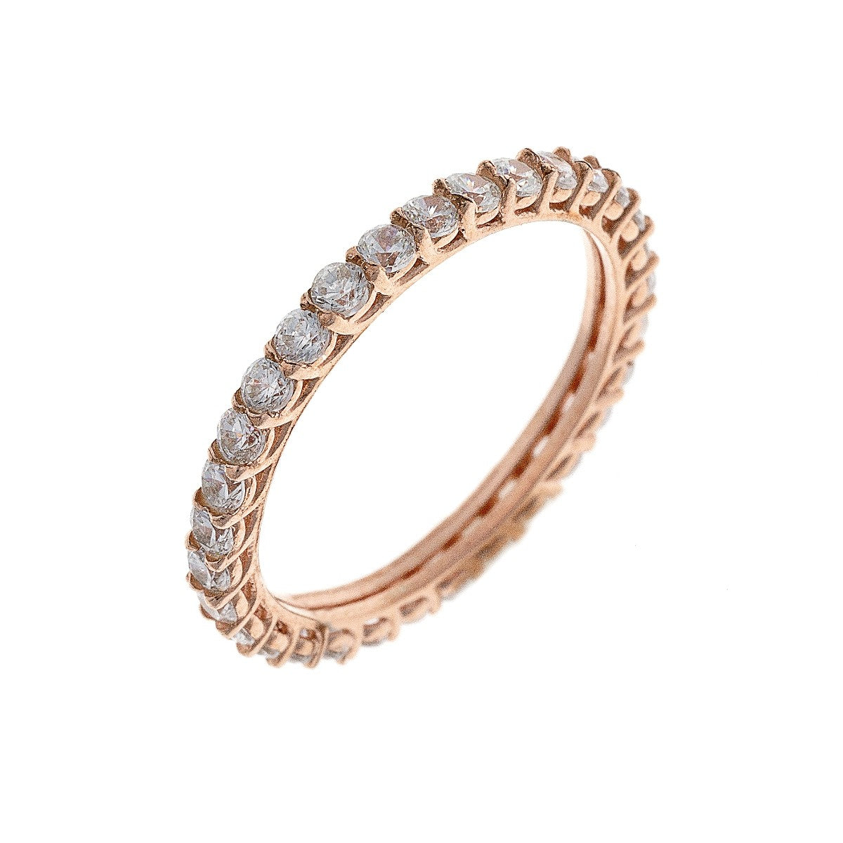 Sterling Silver Rose Gold Plated 2 mm CZ Band Ring