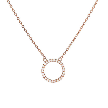 Sterling Silver Rose Gold Plated CZ Circle Necklace