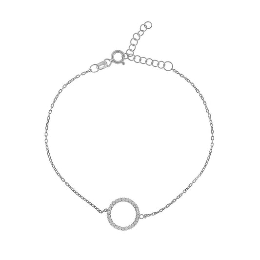 Sterling Silver Rhodium Plated CZ Circle Chain Bracelet