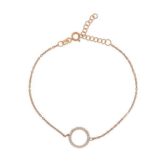 Sterling Silver Rose Gold Plated CZ Circle Chain Bracelet