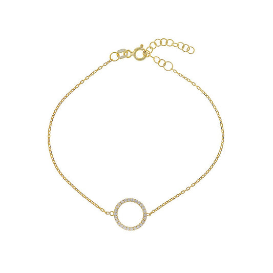 Sterling Silver Gold Plated CZ Circle Chain Bracelet