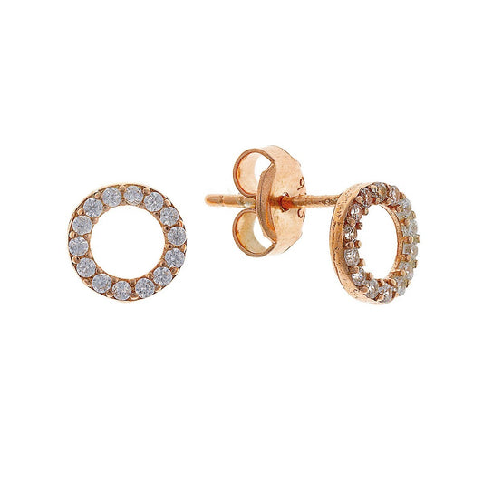 Sterling Silver Rose Gold Plated Round CZ Studs