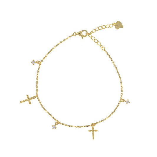 Sterling Silver Gold Plated Cross Pendant Bracelet