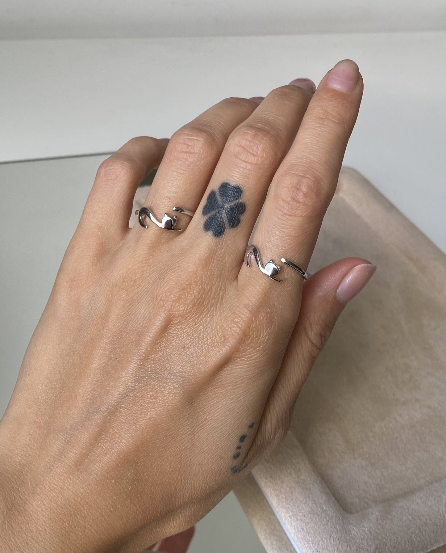 Sterling Silver Rhodium Plated Kitten Ring