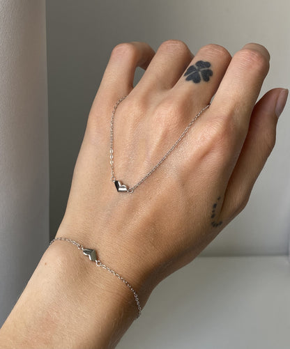 Sterling Silver Rhodium Plated Heart Chain Bracelet