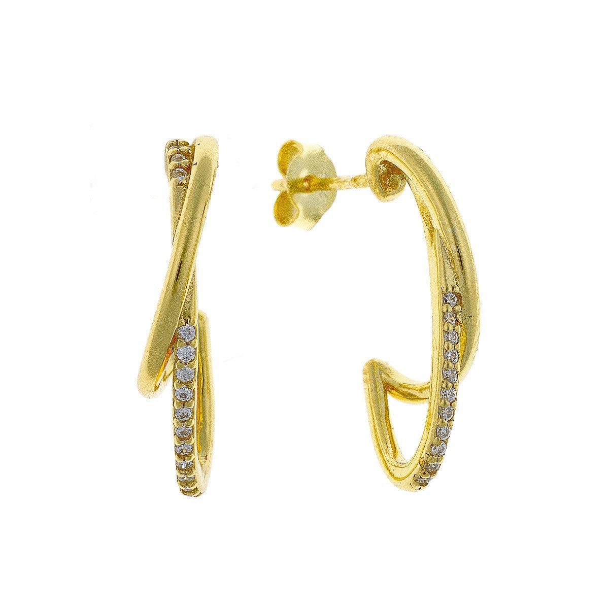 Sterling Silver Gold Plated CZ Double Hoops