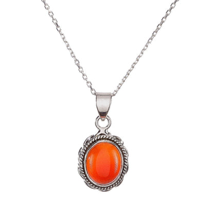 Sterling Silver Oval Carnelian Pendant Necklace