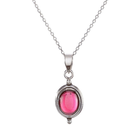 Sterling Silver Oval Garnet Pendant Necklace