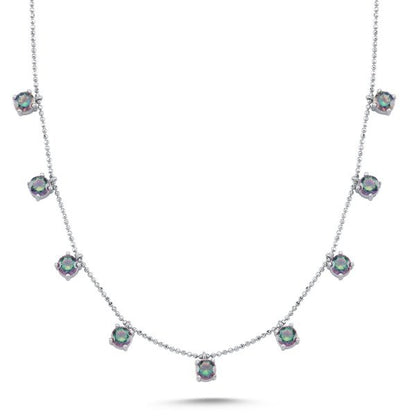 Sterling Silver Rhodium Plated Mystic Topaz Necklace