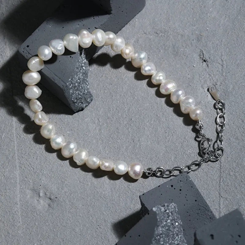 Sterling Silver Rhodium Plated Pearl Bracelet