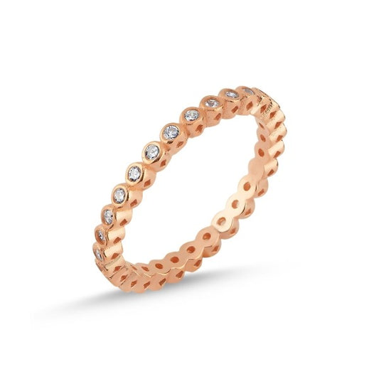 Silver Rose Gold Plated 2 mm CZ Band Ring