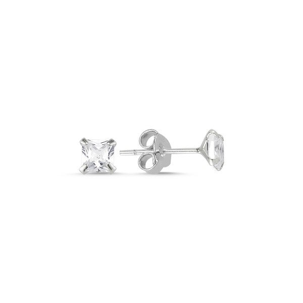 Sterling Silver 3 - 8 mm Square CZ Crystal Studs