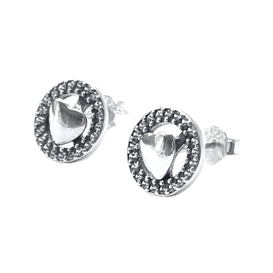 Sterling Silver Two - piece Heart Earrings