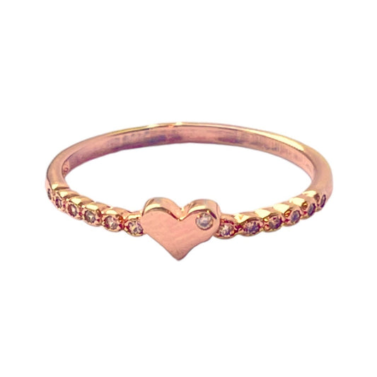 Sterling Silver Rose Gold Plated Heart & CZ Ring