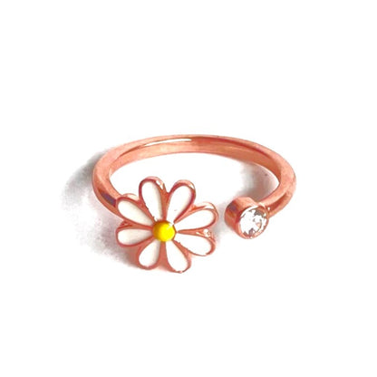 Sterling Silver Rose Gold Plated Daisy Ring