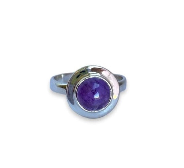 Sterling Silver Round Amethyst Ring