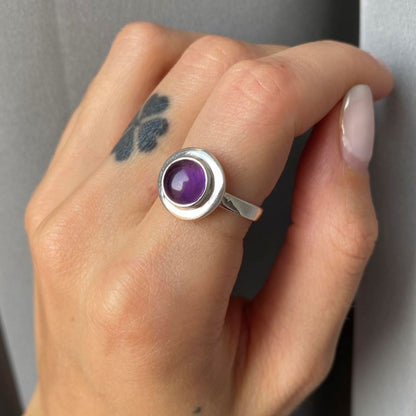 Sterling Silver Round Amethyst Ring