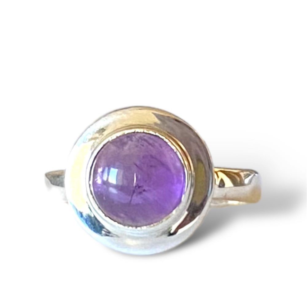 Sterling Silver Round Amethyst Ring