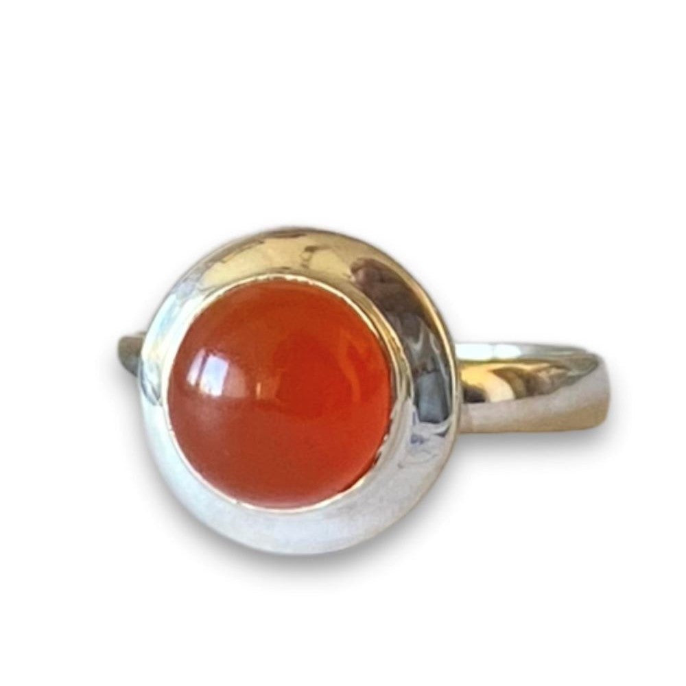 Sterling Silver Round Carnelian Ring