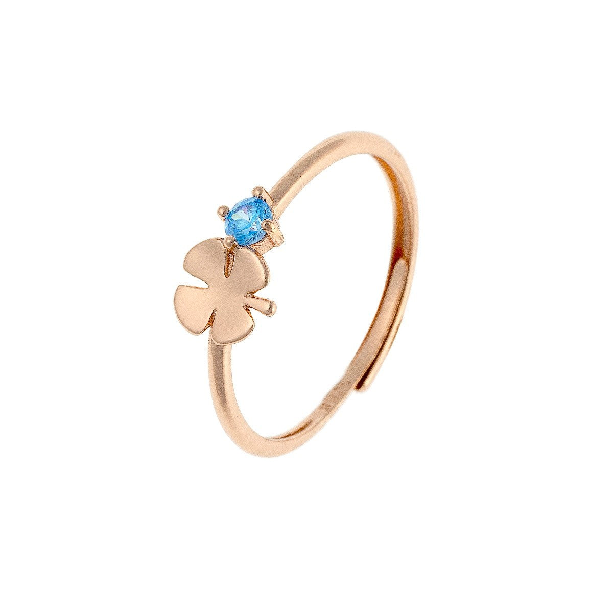 Sterling Silver Rose Gold Plated CZ Clover Ring