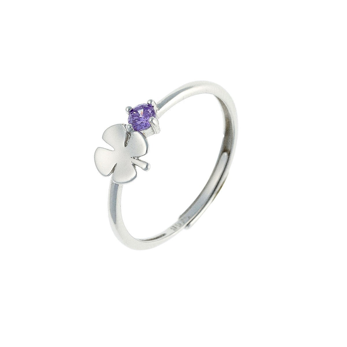 Sterling Silver Rhodium Plated CZ Clover Ring