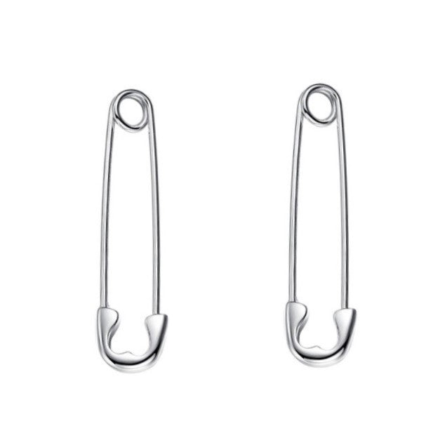 Sterling Silver Rhodium Plated Safety Pin Earrings