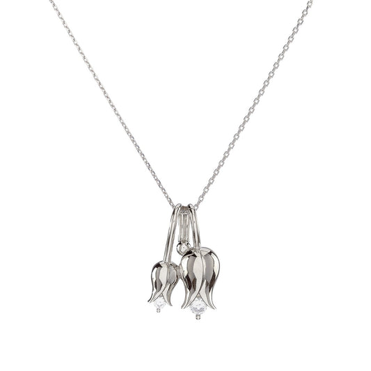 Sterling Silver Rhodium Plated Tulip Necklace