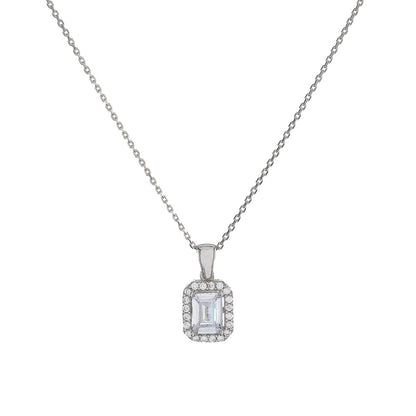 Sterling Silver Rhodium Plated Square CZ Necklace