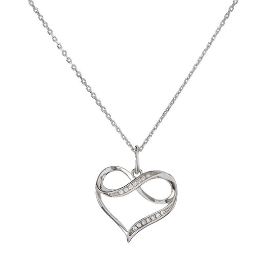 Sterling Silver Rhodium Plated CZ Heart Necklace