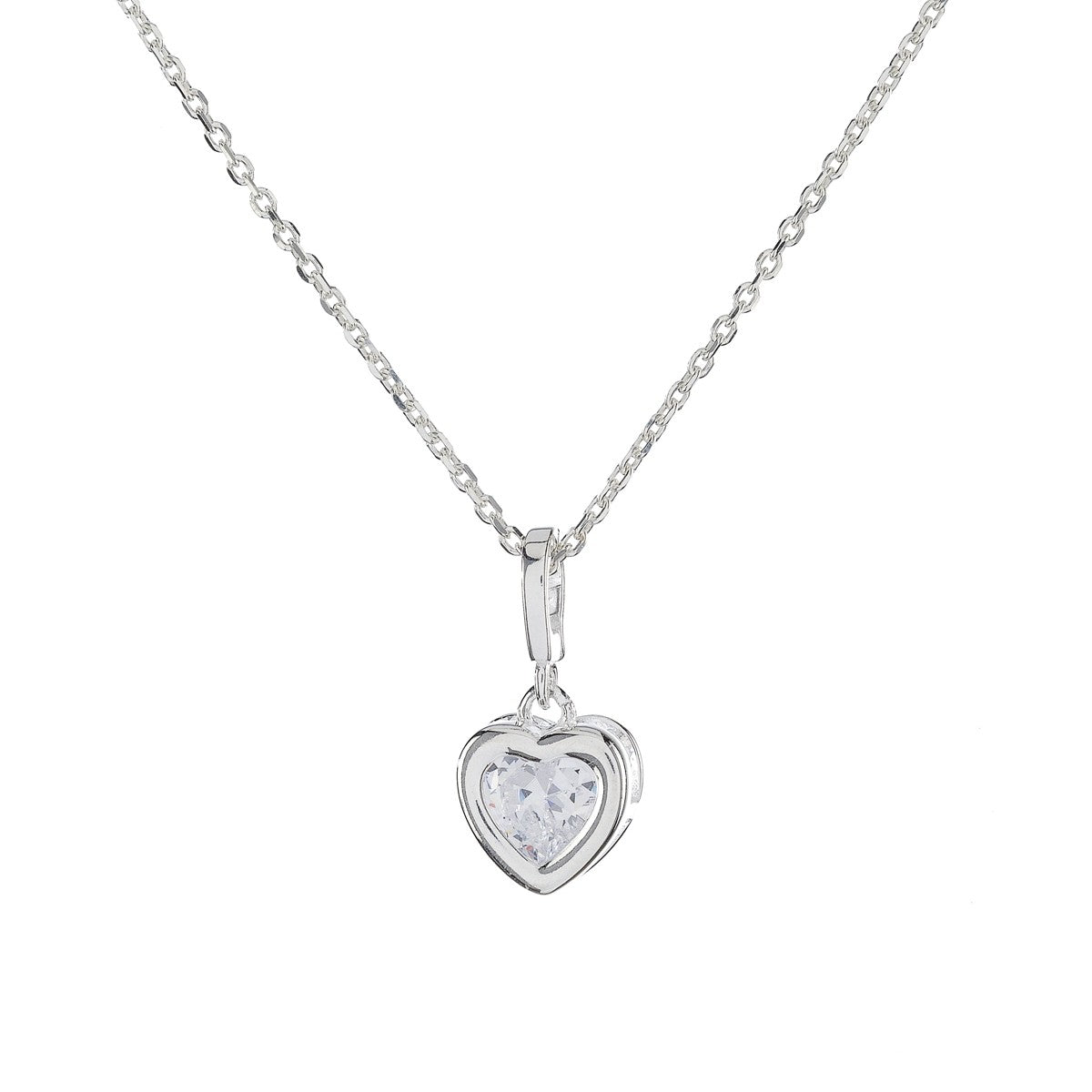 Sterling Silver CZ Heart Pendant Necklace