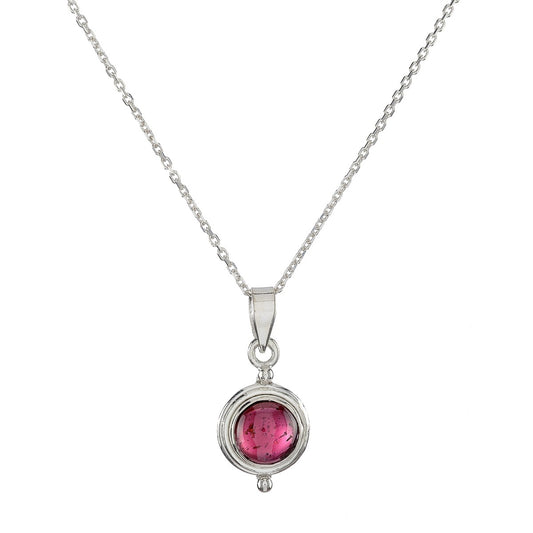 Sterling Silver Round Garnet Pendant Necklace