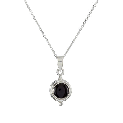 Sterling Silver Round Black Onyx Pendant Necklace