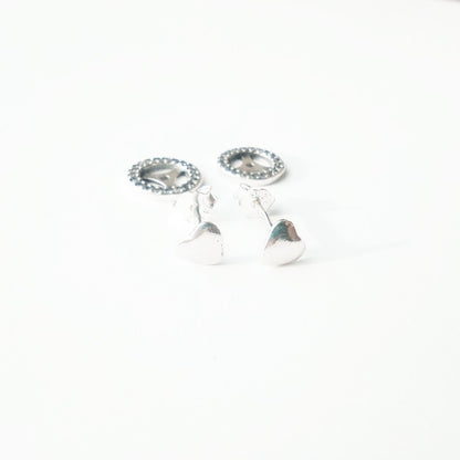 Sterling Silver Two - piece Heart Earrings