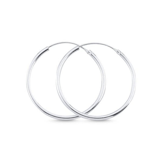 Sterling Silver Rhodium Plated 10 - 50 mm Hoops