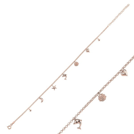 Sterling Silver Rose Gold Plated Dolphin Anklet