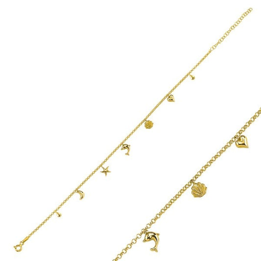 Sterling Silver Gold Plated Dolphin Anklet