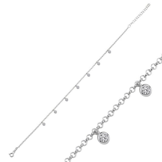 Sterling Silver Rhodium Plated CZ Anklet