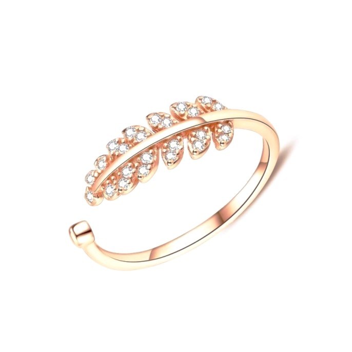 Sterling Silver Rose Gold Plated CZ Leaf Ring