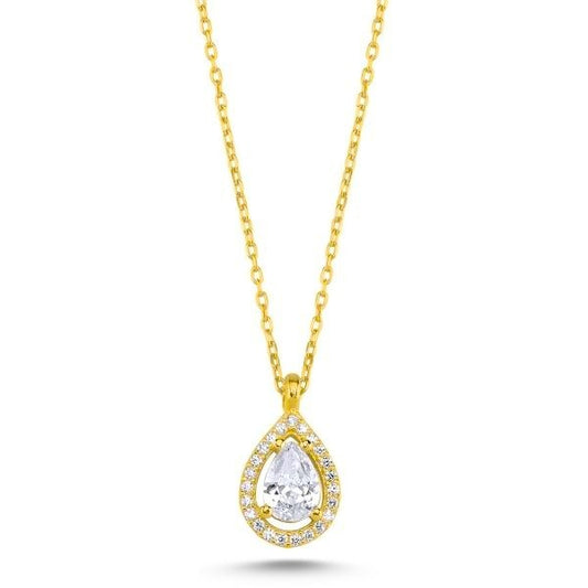 Sterling Silver Gold Plated Teardrop CZ Necklace