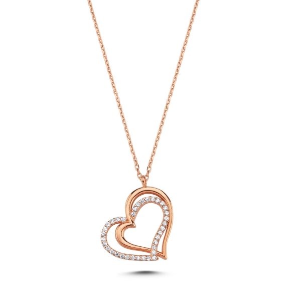 Sterling Silver Rose Gold Plated CZ Heart Necklace