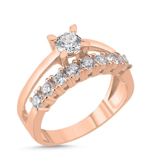 Sterling Silver Rose Gold Plated CZ Double Band Ring