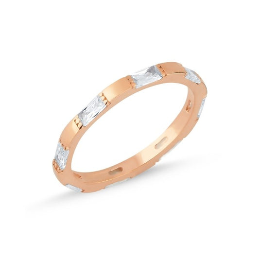 Scandinavian Silver Rose Gold Plated CZ Band Ring